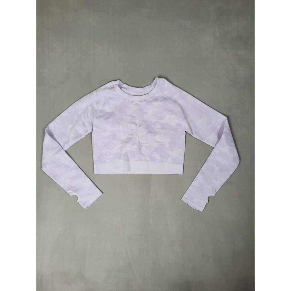 Running Girl Women's Workout Long Sleeve Camo Crop Top Thumb Holes Medium